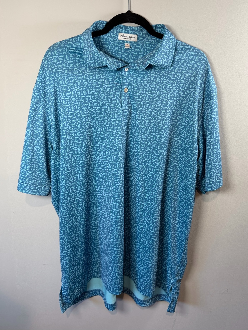 Peter Millar Men’s Golf Polo Stretch Summer Comfort Drinks Cocktail Blue Size XL